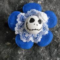 Skull  Blume Stoff  Spitze Totenkopf ,Haarspange , blau weiss Bild 3