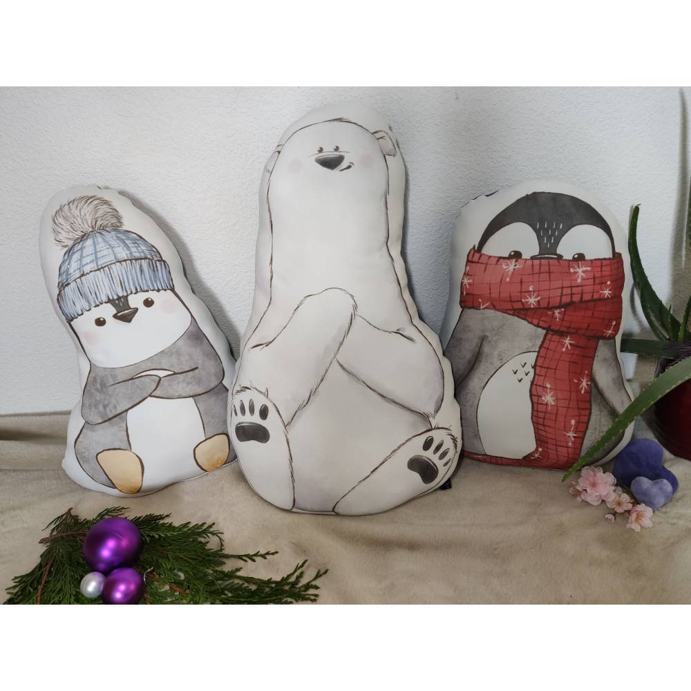 XXL Weihnacht Kuschel Kissen als Pinguin oder Eisbär, Puppen Kissen, Formkissen,  Dekokissen, mit umweltfreundlichen Bi Bild 1