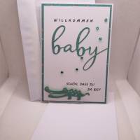 Babykarte - zur Geburt, neutral gehalten, Krokodil Bild 2