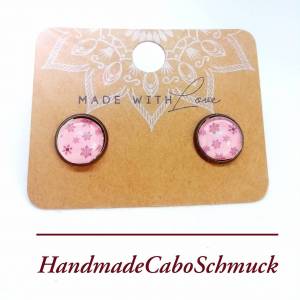 Cabochon Ohrringe Schneeflocken rosa schwarz Bild 3