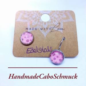 Cabochon Ohrringe Schneeflocken rosa schwarz Bild 4