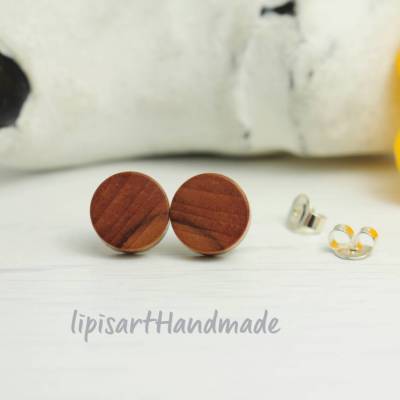 Ohrstecker – Apfel-Holz Kreis handgedrechselt Ø 11 mm Silberstecker 925