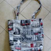 Shopper Bag XXL / der ideale Alltagsbegleiter aus festem Dekostoff / Jaquard - " Städtetrip - Paris " Grau / Sch Bild 6