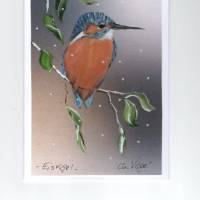 Grußkarte,  Wintergruß-   Eisvogel- handgemalt Bild 1