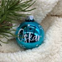 Weihnachtsbaumkugel, Christbaumkugel in blau oder türkis, personalisiert mit Geschenkverpackung