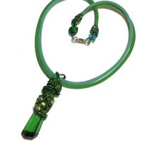 Collier mit Glas Anhänger upcycling khaki grün boho chic in wirework handmade Geschenk für sie Weihnachtsgeschenk Bild 3