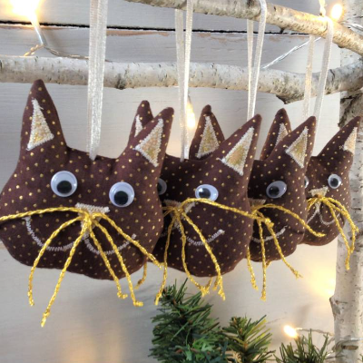 4er-Set Katzen Weihnachtsdeko braun gold