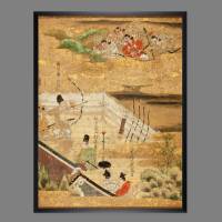Antike Japanische Kunst ca.1500 -  Kunstdruck mit Patina Reproduktion Malerei Samurai Kampf in den Bergen Handrolle Bild 1