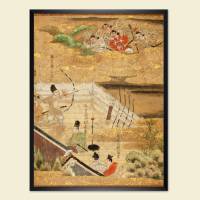 Antike Japanische Kunst ca.1500 -  Kunstdruck mit Patina Reproduktion Malerei Samurai Kampf in den Bergen Handrolle Bild 4