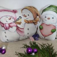 XXL Weihnacht Kuschel Kissen mit Schneemann & Schneefrau, Puppen Kissen, Formkissen,  Dekokissen, mit Bio Farben Bild 1