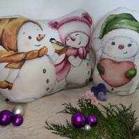 XXL Weihnacht Kuschel Kissen mit Schneemann & Schneefrau, Puppen Kissen, Formkissen,  Dekokissen, mit Bio Farben Bild 2