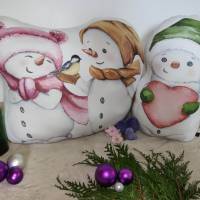 XXL Weihnacht Kuschel Kissen mit Schneemann & Schneefrau, Puppen Kissen, Formkissen,  Dekokissen, mit Bio Farben Bild 3