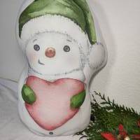 XXL Weihnacht Kuschel Kissen mit Schneemann & Schneefrau, Puppen Kissen, Formkissen,  Dekokissen, mit Bio Farben Bild 4
