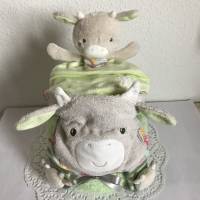 Junge Windeltorte grün Geschenk Babyparty Geburt Taufe Kuh Schmusetuch Lätzchen Rasselsöckchen Bild 8