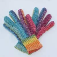 Finger-Handschuhe Wolle handgestrickt Regenbogen Teenie/Damen Bild 1