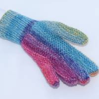 Finger-Handschuhe Wolle handgestrickt Regenbogen Teenie/Damen Bild 3