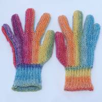 Finger-Handschuhe Wolle handgestrickt Regenbogen Teenie/Damen Bild 4