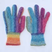 Finger-Handschuhe Wolle handgestrickt Regenbogen Teenie/Damen Bild 5