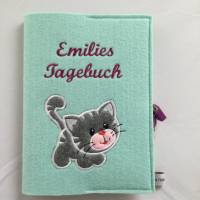 Personalisiertes Tagebuch aus Filz mit Schloß ,,Katze,, Bild 2