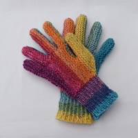Kinder Fingerhandschuhe 4-7Jahre Regenbogen handgestrickt Wolle Bild 3