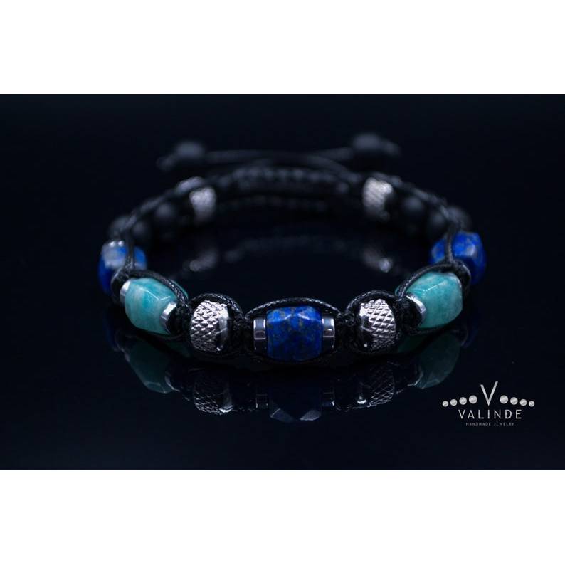 Herren Armband aus Edelsteinen Lapis Lazuli Amazonit Onyx und Hämatit mit Knotenverschluss, Makramee Armband, 8 mm Bild 1