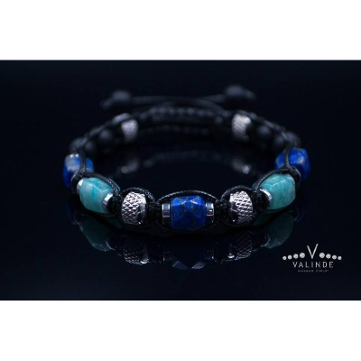 Herren Armband aus Edelsteinen Lapis Lazuli Amazonit Onyx und Hämatit mit Knotenverschluss, Makramee Armband, 8 mm