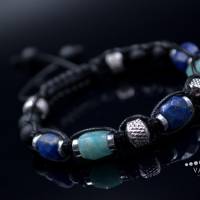 Herren Armband aus Edelsteinen Lapis Lazuli Amazonit Onyx und Hämatit mit Knotenverschluss, Makramee Armband, 8 mm Bild 2