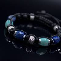 Herren Armband aus Edelsteinen Lapis Lazuli Amazonit Onyx und Hämatit mit Knotenverschluss, Makramee Armband, 8 mm Bild 3