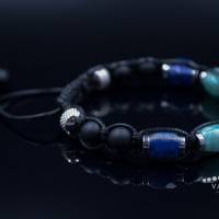 Herren Armband aus Edelsteinen Lapis Lazuli Amazonit Onyx und Hämatit mit Knotenverschluss, Makramee Armband, 8 mm Bild 5
