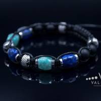 Herren Armband aus Edelsteinen Lapis Lazuli Amazonit Onyx und Hämatit mit Knotenverschluss, Makramee Armband, 8 mm Bild 8