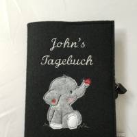 Personalisiertes Tagebuch aus Filz mit Schloß ,,Elefant,, Bild 3