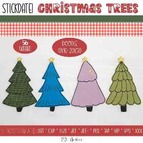 Digitale Stickdatei Christmas Trees Doodle 10x10 - 20x30 cm (4x4 - 8x12") Stickrahmen