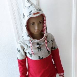 Hoodie mit Zwergen-Kapuze GLITZERREH - Kinder Gr. 104 rot, ecru meliert | angeraut | RÄUBERKIND Bild 2
