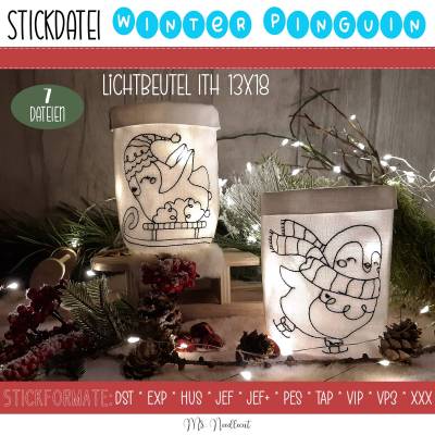 Digitale Stickserie Winter Pinguin Lichtbeutel ITH 13x18 (5x7") 