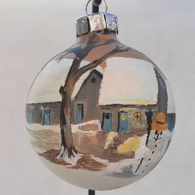 Christbaumkugel/ Weihnachtskugel aus Glas 6cm mit wunderschönem winterlichen Landschaftsmotiv