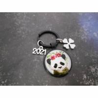 Panda 2023  Cabochon Rund  Schlüsselanhänger , Glücksbringer schwarz Bild 1