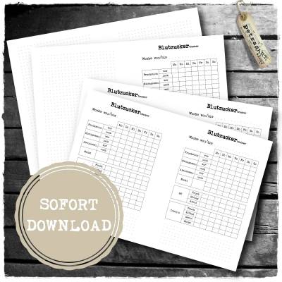 Blutzuckertracker - Din A5 - verschiedene Varianten