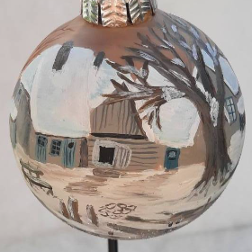 Christbaumkugel/ Weihnachtskugel aus Glas 6cm mit wunderschönem winterlichen Landschaftsmotiv