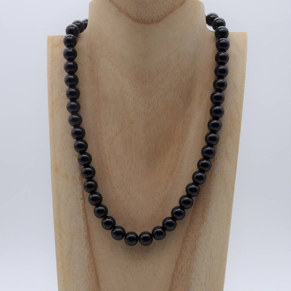 Edelsteinkette, Obsidian, schwarz, Halskette, Edelsteinperlen rund, Schmuck aus Edelstein Bild 1