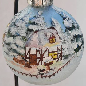 Christbaumkugel/ Weihnachtskugel aus Glas 8cm mit wunderschönem winterlichen Motiv