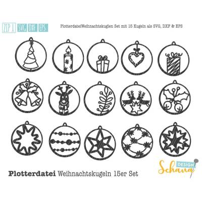 Weihnachtsanhänger 15er Set SVG Vektorgrafik Schneidedatei für Plotter von SchanaDesign Weihnachtsschmuck Adventsdeko
