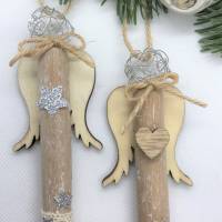 Zwei Weihnachtsengel aus Holz zum Hängen im Shabby-Look Bild 1
