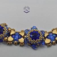 Wunderschönes, edles Collier in Handarbeit gefertigt in Saphir Blau und Gold Matt, mit 3 Austrian Crystal Rivolis Bild 4