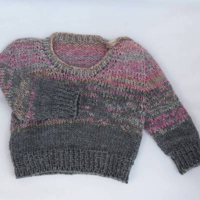 Babypullover Wollpullover warm Gr. 62 rosa-grau handgestrickt Unikat