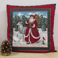 Kissenhülle Weihnachtsmann  mit Hirsch 40 x 40 cm Bild 1