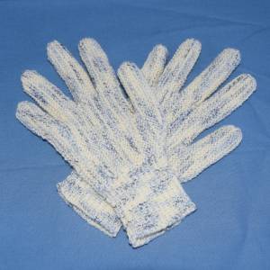 Finger-Handschuhe Wollhandschuhe handgestrickt weiß-blau für Damen Bild 1