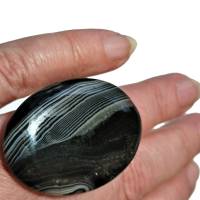 Ring schwarz grau Achat oval 42 x 30 Millimeter großer Stein gestreift statementschmuck Geschenk Bild 2