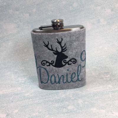 Geschenk für Männer Flachmann personalisiert Datum Geburtsjahr Filz Weihnachten Geburtstag