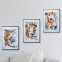 Modernes 3-teiliges Set  Acrylbilder aus der Serie Balance, ungerahmt, abstrakt, Karamell und Stahlblau, Wandkunst Bild 5