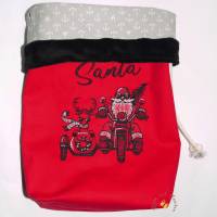 Bestickter Weihnachtsbeutel Motorrad-Santa personalisierter Nikolausbeutel weihnachtlicher Wunschname flauschige Krempe Bild 3